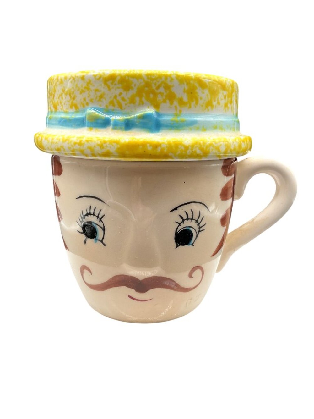 Vintage Ceramic Mug & Ashtray Set With Yellow Hat Design "For Pop Only" 4.25" H